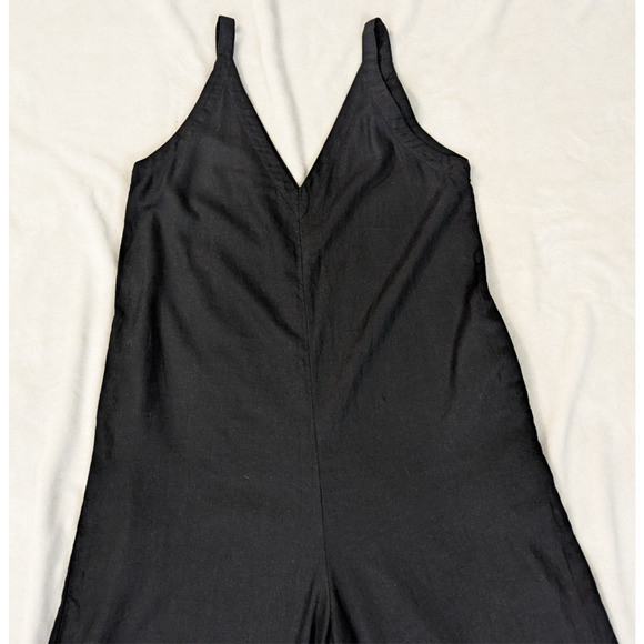 Uniqlo sz L Linen Blend One Piece Jumpsuit cropped wide leg black tank 4067 - Picture 2 of 7